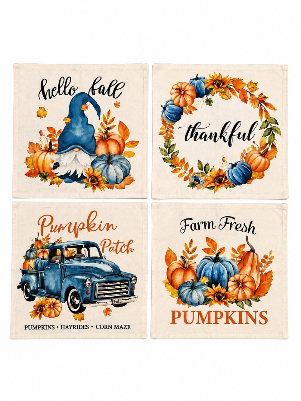 3/$30 Set of Four Autumn Gnome Decorative Country Canvas Throw Pillow Covers